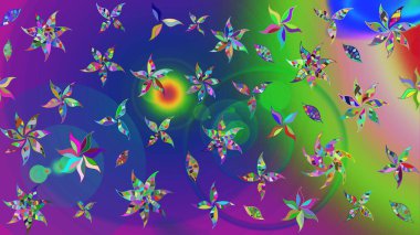 Çiçekli zambakların eskiz geçmişi. Parlak çiçekli kolaj çiçekleri mavi ve yeşil. Çiçek tasarımı için inanılmaz kolaj cennet tarzı..