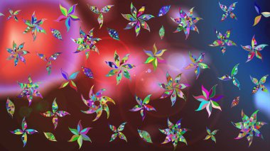 Raster illüstrasyonu. Kahverengi ve mavi renklerde. Çiçekli güzel suluboya desen.