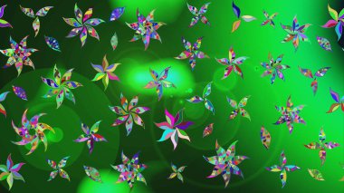 Çok renkli, zarif küçük çiçekler ve komik böcekler, raster desen, illüstrasyon.