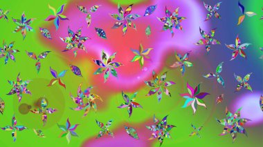 Yeşil ve mor üzerine çiçekler. Raster hisseleri. Eskiz arkaplan modeli. Suluboya, elle çizilmiş.