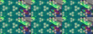 Raster illüstrasyonundaki çiçek desenli çizim. Suluboya tarzında mavi ve yeşil renkte çiçekler.