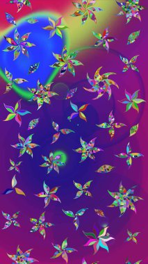 3D çiçekler, eskiz. Mor ve mor renklerde. Raster illüstrasyonu.