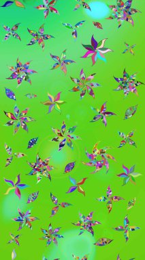 Çiçek desenli eskiz, yaz çiçekleri. Düz Çiçek Elementleri Tasarımı. Renkli Bahar Teması eskiz kalıbı. Yeşil ve mavi renkte çiçekler.