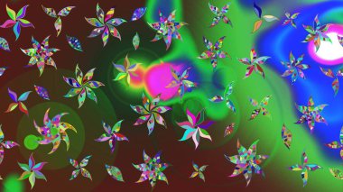 Renkli Bahar Teması eskiz kalıbı. Yeşil ve kahverengi renkli çiçekler. Düz Çiçek Elementleri Tasarımı. Raster illüstrasyonunda çiçek deseni çizimi.