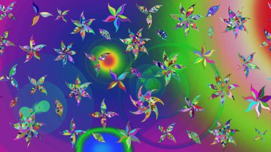 Çiçekli karalama şeklinde Raster çiçek deseni. Nazik, sevimli çiçek arkaplanı. Yeşil ve mavi renkte çiçekler.