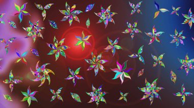 Çizim çiçek deseni duvar kâğıdı olarak kullanılabilir. Kahverengi ve mavi renkli çiçekler. Raster illüstrasyonu.