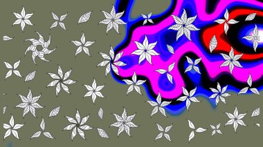 Yeşil ve mavi renkli etnik çiçekli zarif eskiz deseni. Raster Çiçek İllüstrasyonu güzel tekstil..