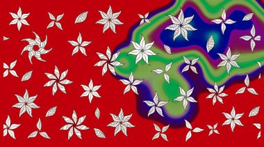 Hediye ambalaj kağıdı, tebrik kartları, posterler ve pankart tasarımı. Kırmızı ve nötr renklerde çiçekler. Raster düz çiçek çizim deseni.