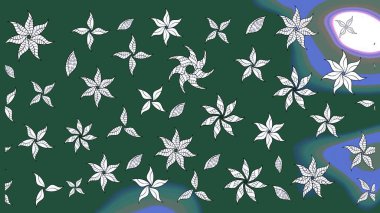 Küçük çiçekteki sevimli çiçek deseni. Varicologreen ve nötr raster çizimi. Birçok yeşil ve nötr soyut çiçekli tropikal çizim deseni.