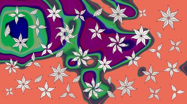 Renkli Bahar Teması eskiz kalıbı. Çiçek desenli eskiz. Düz Çiçek Elementleri Tasarım Raster illüstrasyonu. Turuncu ve yeşil renkli çiçekler.