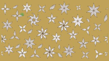 Suluboya çiçekli çiçek deseni. Sarı ve nötr renklerde Asya tekstil tarzında. Raster illüstrasyonu.