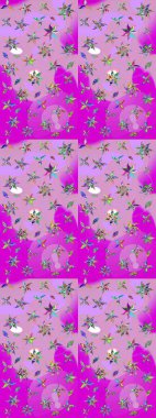 Yapraklı çiçekler ve doğal ve mor renkte mısır çiçekleri olan papatya çayı. Eskiz arkaplan modeli. Raster - stok.