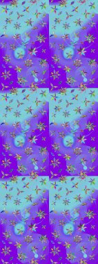 Renkli süs kenarı. Mor ve mavi renklerde. Çizim kalıbı. Çiçek duvar kağıdı. Raster illüstrasyonu. Hint süsü..