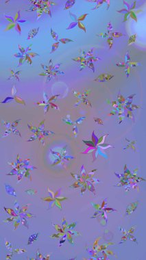 Düz Çiçek Elementleri Tasarımı. Renkli Yaz Temalı eskiz kalıbı. Sevimli çiçek raster deseni. Mor ve mavi renkte çiçekler.