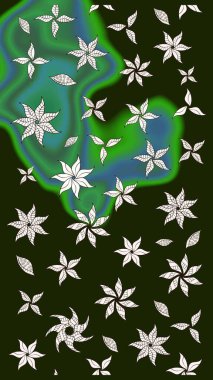 Raster illüstrasyonu. Gri renklerde. Çiçekli güzel suluboya desen.