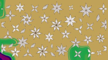 Sarı renkli çiçekler. Hediye ambalaj kağıdı, tebrik kartları, posterler ve pankart tasarımı. Raster düz çiçek çizim deseni.