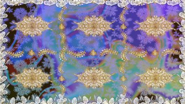 Seamless royal luxury golden baroque damask vintage. Raster seamless pattern with gold antique floral medieval decorative, leaves and golden pattern ornaments on violet colors.