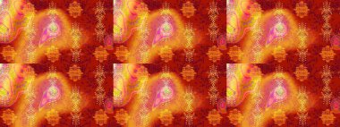 Raster illustration. Winter concept. Flat lay. Winter pattern made of snowflake on orange, red and yellow colors.