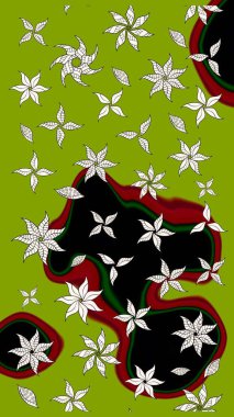 Manzaralı çiçek deseni. Üst manzara, yumuşak yeşil renk tarzı. Sevgililer günü ve tebrik kartı konsepti için şık bir davetiye. Çiçek kompozisyonu, el boyası, hassas şablon..