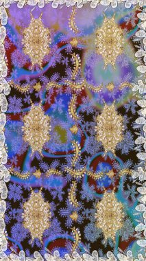 Raster illüstrasyonu. Kusursuz ortaçağ çiçek deseni. Tarafsız renklerde altın. Doğum günü kartı, davetiye ya da afiş için iyidir. Dekoratif simetri arabesk.