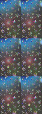 Çizim çiçek deseni duvar kâğıdı olarak kullanılabilir. Gri ve mavi renkte çiçekler. Raster illüstrasyonu.