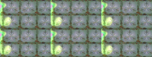 Raster Çiçek İllüstrasyonu güzel tekstil. Tarafsız, yeşil ve gri renkte etnik çiçeklerle süslenmiş zarif bir eskiz..