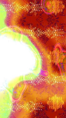 Raster illüstrasyonu. Turuncu, kırmızı ve beyaz renkler üzerine tasarım. Raster kış deseni. Çiçek Elementleri ile soyut arkaplan.