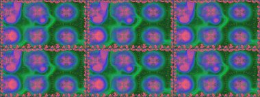 Sevimli çiçek raster deseni. Renkli Bahar Temalı Kusursuz Arkaplan. Yeşil ve mor renkli çiçekler. Düz Çiçek Elementleri Tasarımı.