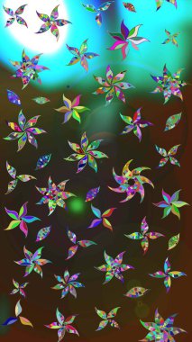 Raster illüstrasyonundaki çiçek desenli çizim. Kahverengi ve gri renkte çiçekler.