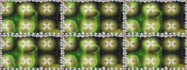 Kusursuz bir arka plan modeli. Çiçekler yeşile ve griye. Raster hisseleri. Suluboya, elle çizilmiş.