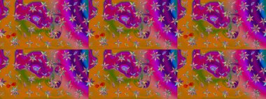 Eskiz klasiği. Raster Şirin kumaş deseni. Renkli Bahar Teması eskiz kalıbı. Düz Çiçek Elementleri Tasarımı.