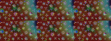 Yumuşak, yaz çiçekli arka plan. Çiçekli karalama şeklinde Raster çiçek deseni. Kahverengi ve kırmızı renkte çiçekler.