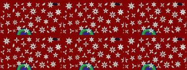 Kırmızı ve nötr renklerde şirin çiçekler. Raster illüstrasyonu. Moda baskısı, albüm, ambalaj kağıdı ve duvar kağıdı için zarif dekoratif süslemeler. Küçük çiçekli basit bir çiçek çizimi..