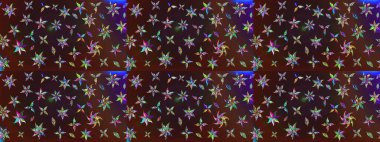 Kahverengi ve mor renklerde. Raster illüstrasyonu. Çiçek buketleriyle klasik tarzda eskiz deseni.