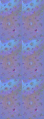 Modern, menekşe rengi ve mavi raster arka plan duvar kâğıdı çizgileri, desenli desenli desenli çiçekler, çiçekli süsler. Çiçekli el çizimi çizimi deseni.