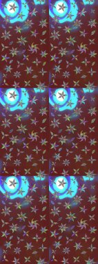 Colour Summer Theme sketch pattern Background. Cute flower raster pattern. Flat Flower Elements Design. Flowers on brown and blue colors.