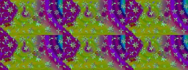 Kabile sanatı boho baskısı, klasik çiçek arkaplanı. Soyut etnik raster çizim kalıbı. Arkaplan dokusu, duvar kağıdı, yeşil ve mor renkli çiçek teması.