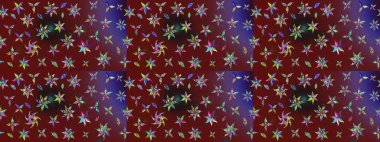 Raster Illustrasyon 'daki Çiçek Deseni' nin son moda çizimi. Kırmızı ve kahverengi renkte çiçekler. Renkli Yaz Temalı eskiz kalıbı. Düz Çiçek Elementleri Tasarımı.