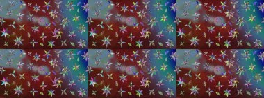 Çizgi çizimi kalıbı. Şirin çiçekler. Raster Moda kumaş deseni.