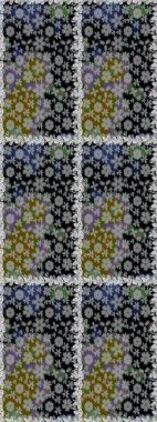 Yaprak ve çiçeklerin suluboya resimleri, gri ve siyah renklerde kusursuz desenler. Raster illüstrasyonu. Gri ve siyah renklerde bahar çiçekleri..