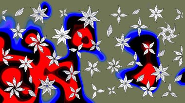 Raster illüstrasyonu. Yeşil ve siyah renkli çiçekler. Çiçek desenli çizim. Asya tekstil tarzında. Raster illüstrasyonu.