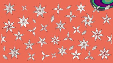 Flat Flower Elements Design. Flowers on orange and neutral colors. Colour Summer Theme sketch pattern Background. Sketch Floral Pattern in Raster illustration.