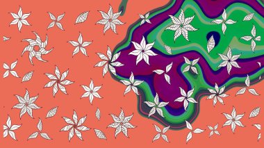 Çiçekler turuncu ve nötr renklerde. Renkli Bahar Teması eskiz kalıbı. Çiçekli çizim şekli. Düz Çiçek Elementleri Tasarımı.