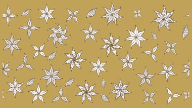 Tekstil için suluboya eskiz deseni. Şirin çiçekli, desenli, sarı ve nötr renklerde renkli eskiz deseni. El çizimi çiçek çizimi deseni (fayans)).