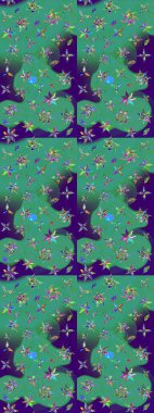 Güzel çiçek deseni. Mavi ve yeşil renkli çiçekler. Renkli Bahar Teması eskiz kalıbı. Düz Çiçek Elementleri Tasarımı.