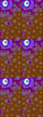 Küçük kahverengi ve mor renkte güzel bir besin torbası deseni, çiçekler. Tekstil, kumaş, kapaklar, duvar kağıtları, baskı, naylon, koleksiyon defteri, örgü, dekupaj için güzel bir eskiz. Millefleurlar.