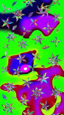 Yeşil ve mor renkli etnik çiçeklerle süslenmiş zarif bir eskiz şekli. Raster Çiçek İllüstrasyonu güzel tekstil..