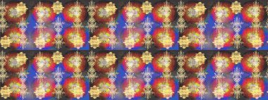 Raster illüstrasyonu. Renkli arka planda izole edilmiş kar tanelerinin düz tasarımı. Kar taneleri deseni. Kar taneleri arka planda. Kar tanesi süslemeli desen.