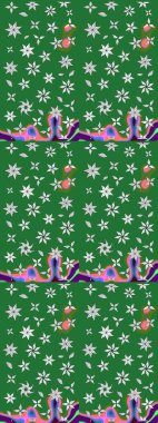 Raster illüstrasyonundaki çiçek desenli çizim. Yeşil ve nötr renkte çiçekler.