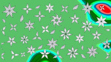 Raster. Yeşil renkte güzel çiçekler, suluboya desenli eskiz deseni, duvar kağıdı, kart veya kumaş için fayanslı..